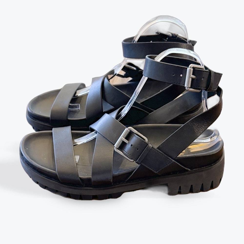 Sam Edelman Womens Black Leather Lug Sole Strappy Gladiator Sandals Size 8